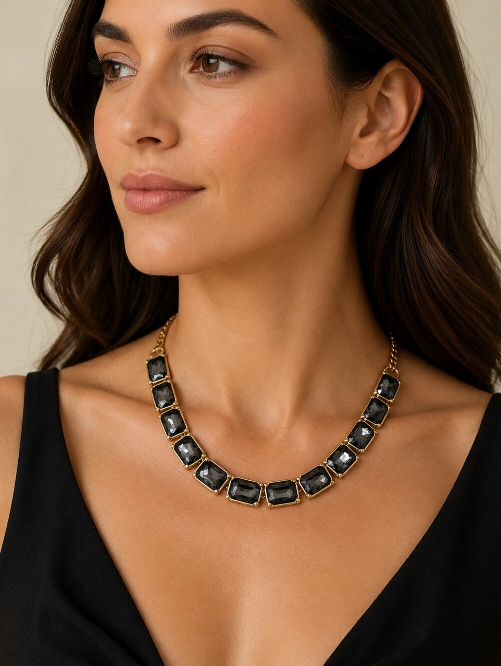 Lia Sophia Versailles Statement Necklace • Smoky Gray & Matte Gold